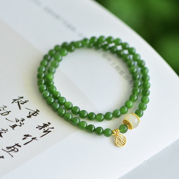 Buddha Stones Hetian Cyan Jade Happiness Blessing Bracelet - image 5
