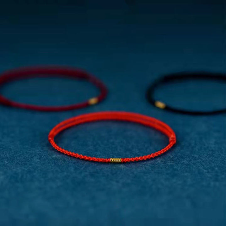 Buddha Stones 925 Sterling Silver Lucky Golden Bead Braided String Bracelet Anklet - image 12