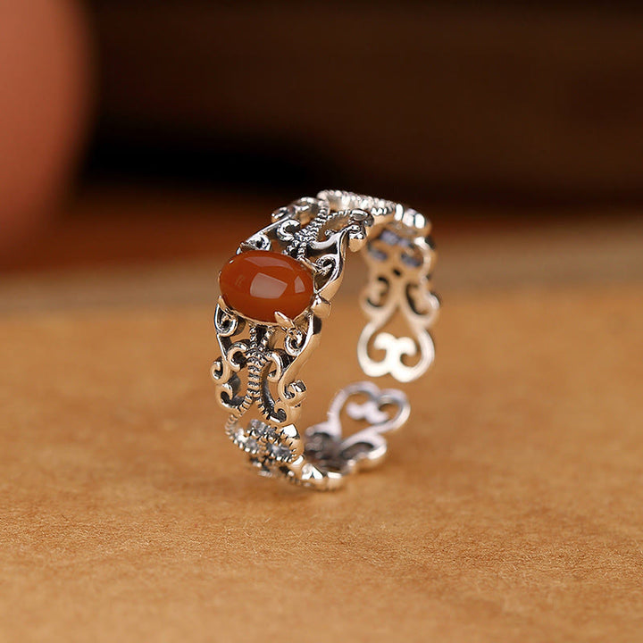 Buddha Stones 925 Sterling Silver Vintage Red Agate Self-acceptance Calm Ring - Red Agate(Confidence♥Calm) - image 0