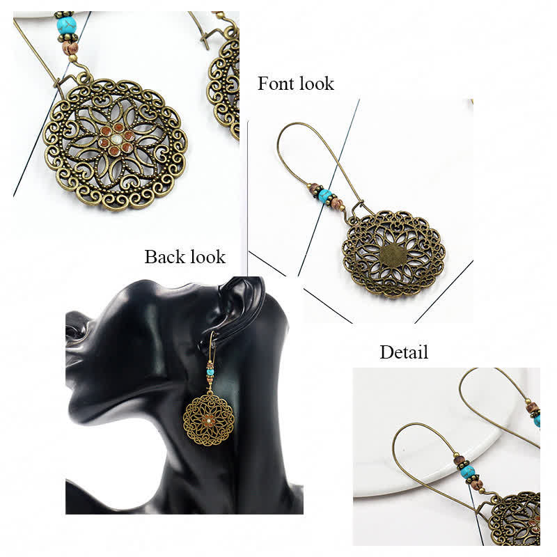 Round Flower Design Luck Dangle Drop Earrings - image 7