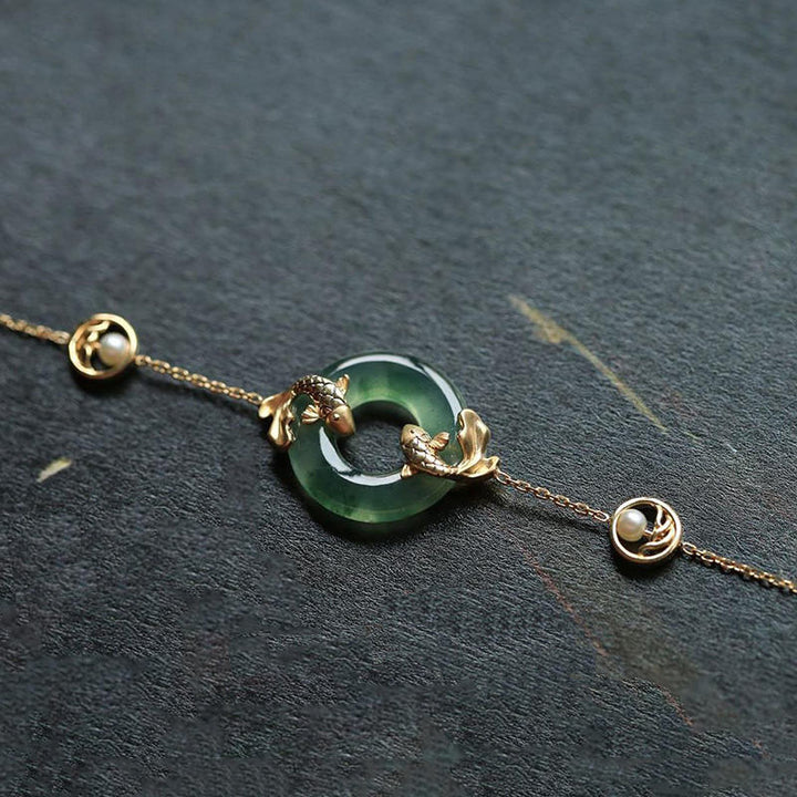 Buddha Stones Cyan Jade Koi Fish Healing Harmony Bracelet - image 9