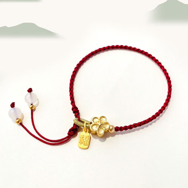 Buddha Stones Handmade Peach Blossom Rosette Bow Knot Fu Character Charm Luck Fortune Red Rope Bracelet - image 2
