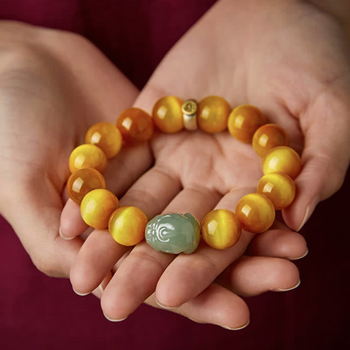 Chinese Zodiac Natal Buddha Tiger Eye Pixiu Jade Protection Bracelet - image 2