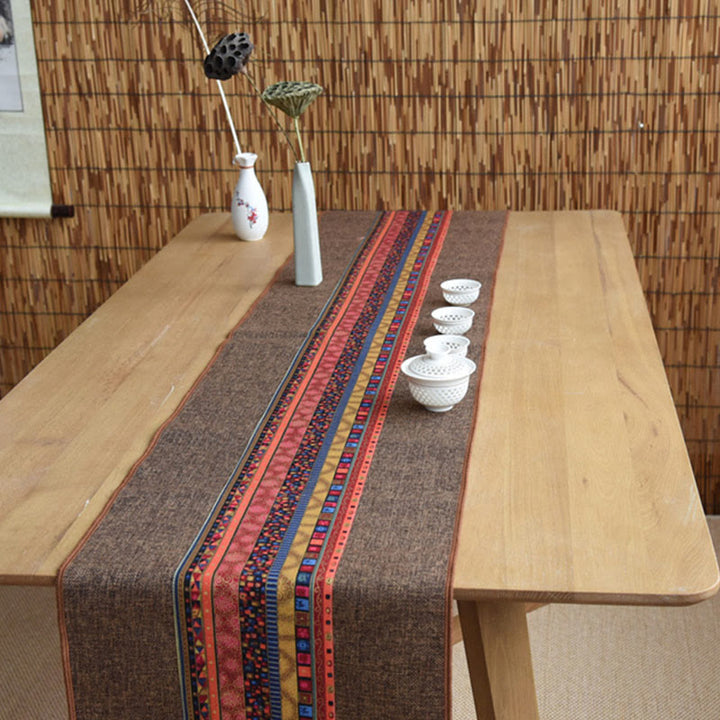 Buddha Stones Classic Chinese Style Lotus Koi Fish Flower Crane Calligraphy Enlightenment Cotton Linen Tassels Table Runner - image 11