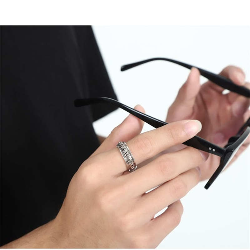 Buddha Stones Tibetan Om Mani Padme Hum PiXiu Engraved Wealth Luck Rotatable Ring - image 8