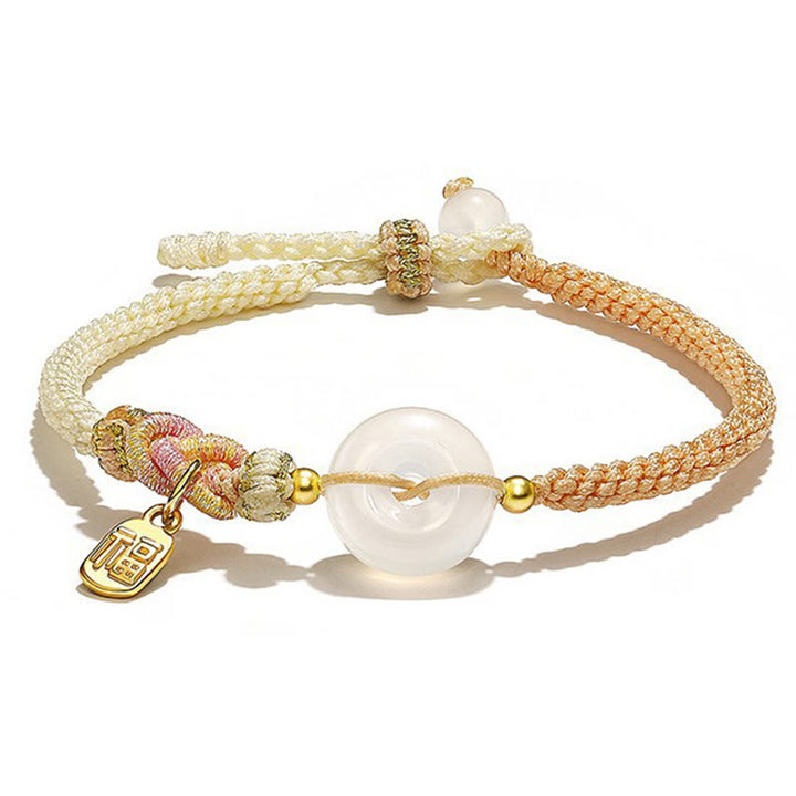 Buddha Stones Handmade White Agate Peace Buckle Luck Happiness Protection Weave String Bracelet - image 1
