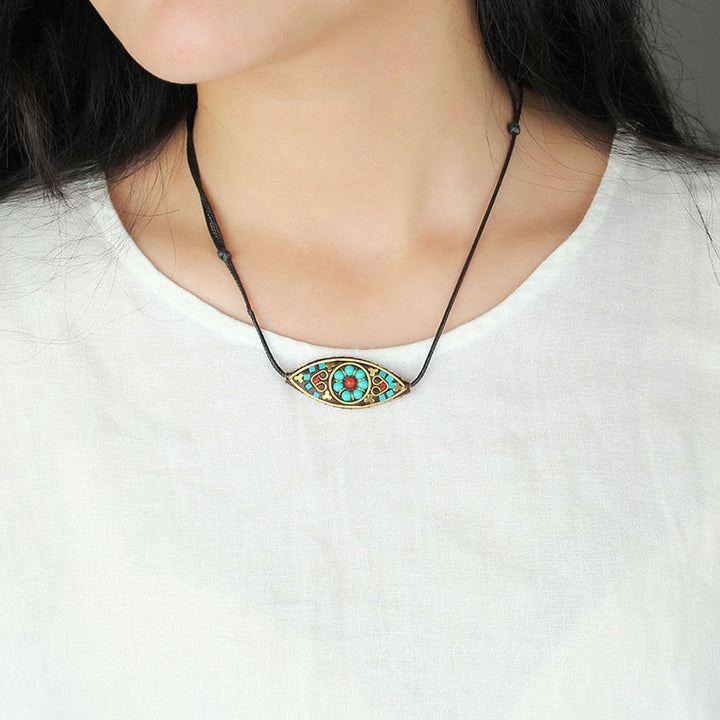 Buddha Stones Tibet Turquoise Bead Marquise Pattern Protection Strength Necklace Pendant - image 7