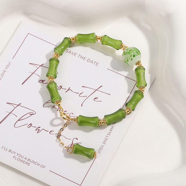Buddha Stones Green Bamboo Pattern Liuli Crystal Moss Agate Wealth Chain Bracelet - image 2