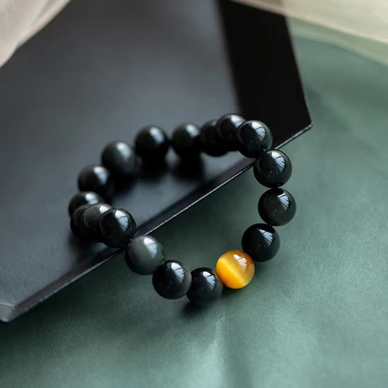 Buddha Stones Natural Rainbow Obsidian Tiger Eye Positive Love Bracelet - image 9