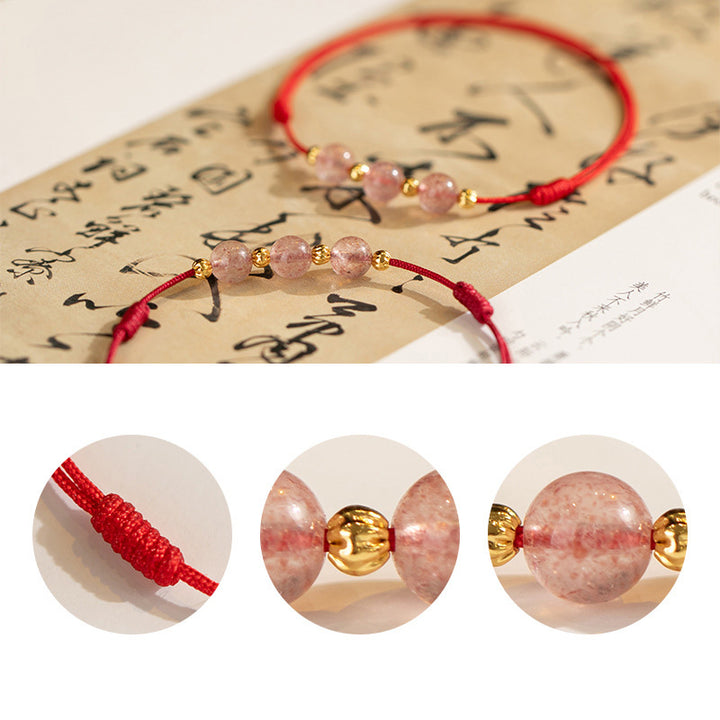 Buddha Stones Strawberry Crystal Beads Luck Red String Anklet - image 14