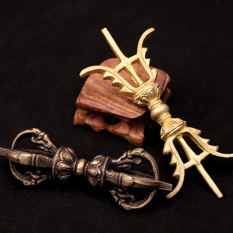Buddha Stones Handmade Nepal Five Prong Three Prong Vajra Dorje Strength Copper Decoration - image 0