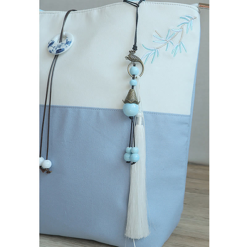 Buddha Stones Pear Flower Plum Peach Blossom Bamboo Embroidery Canvas Large Capacity Shoulder Bag Tote Bag - image 24