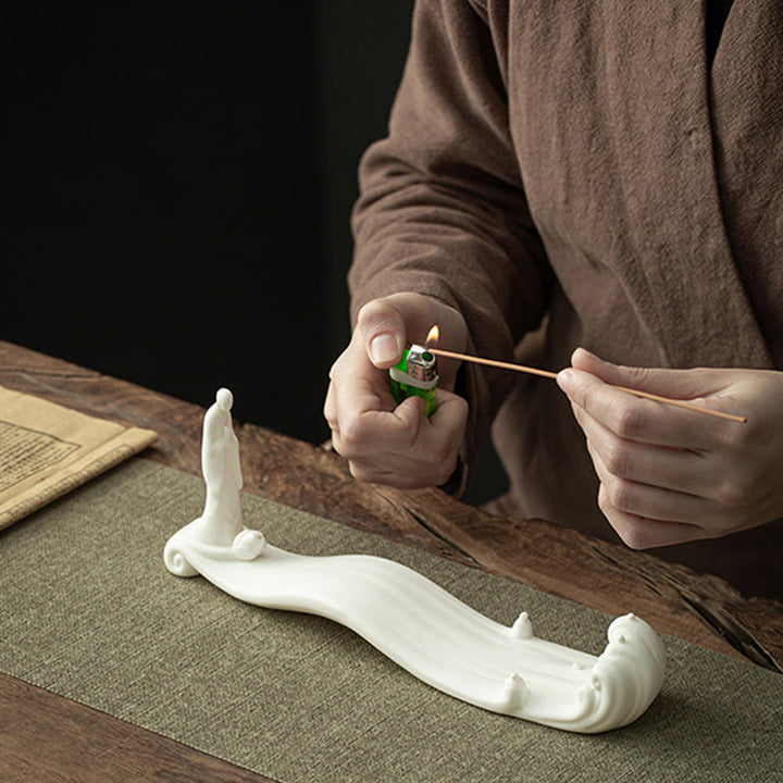 Buddha Monk Ceramic Sea Wave Mountain Blessing Incense Burner Decoration - image 3