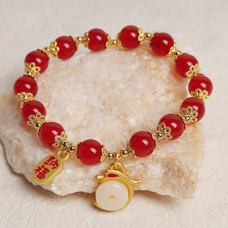 Buddha Stones Year of the Dragon Red Agate Green Aventurine Peace Buckle Fu Character Lucky Fortune Bracelet - image 15