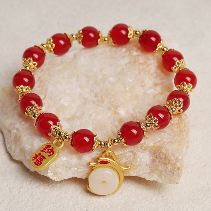 Buddha Stones Year of the Dragon Red Agate Green Aventurine Peace Buckle Fu Character Lucky Fortune Bracelet - image 15