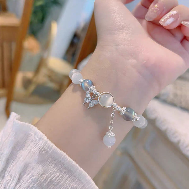 Buddha Stones Cat's Eye Moonstone Butterfly Star Charm Support Bracelet - image 2