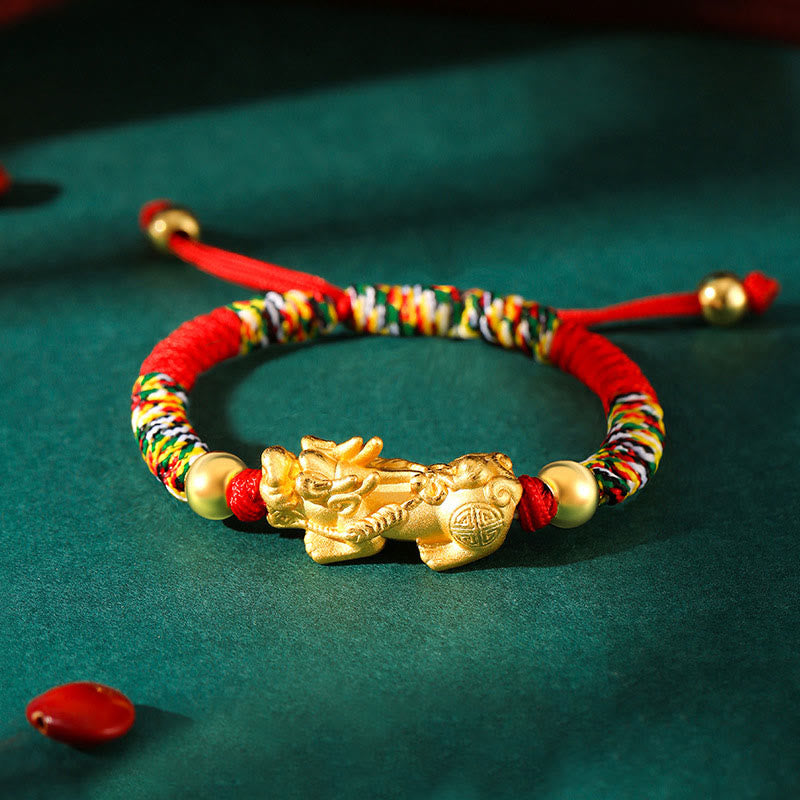 Buddha Stones 999 Sterling Silver PiXiu Wealth King Kong Knot String Braided Kids Child Bracelet - image 4