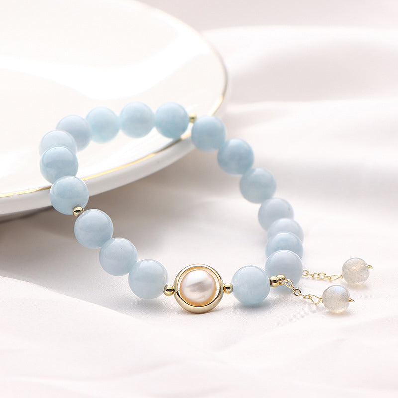 Buddha Stones Aquamarine Pearl Healing Moonstone Beads Charm Bracelet - image 1