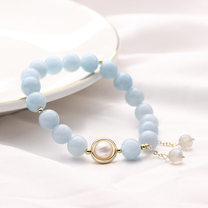 Buddha Stones Aquamarine Pearl Healing Moonstone Beads Charm Bracelet - image 1