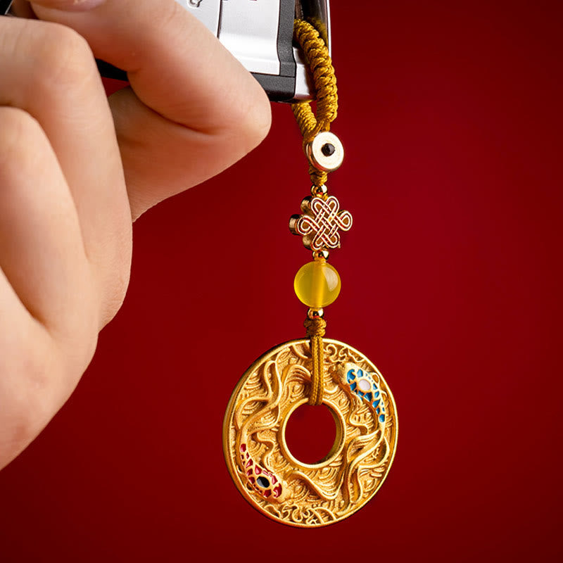 Buddha Stones Double Koi Fish Peace Buckle Wealth Luck Key Chain - image 10