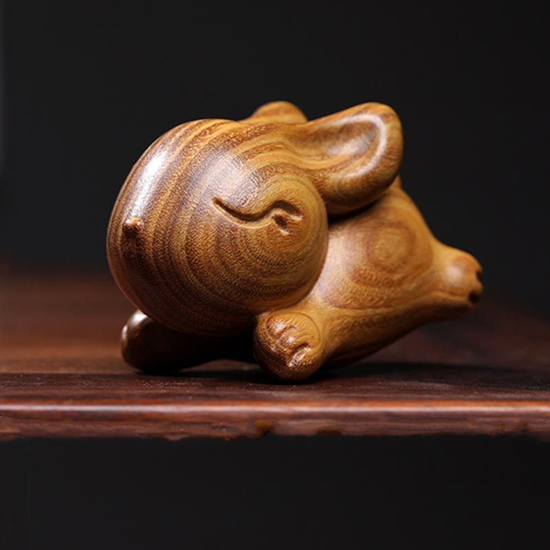 Buddha Stones Green Sandalwood Small Mini Cute Rabbit Bunny Peace Decorations - image 7