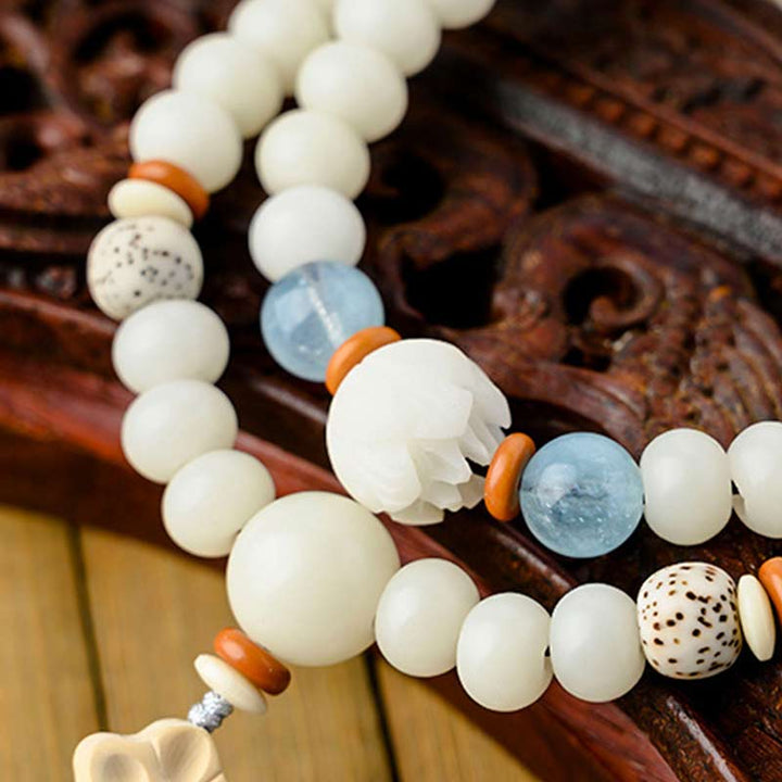 Buddha Stones Tibetan White Jade Bodhi Lotus Blessing Bracelet - image 4