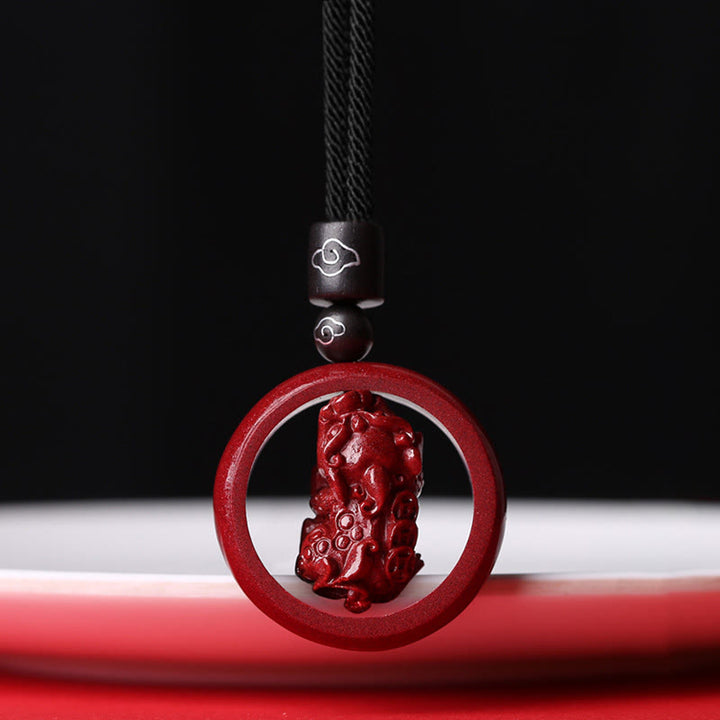 Buddha Stones Cinnabar Om Mani Padme Hum PiXiu Blessing Lucky Bead Necklace Pendant - PiXiu - Black Rope - image 25