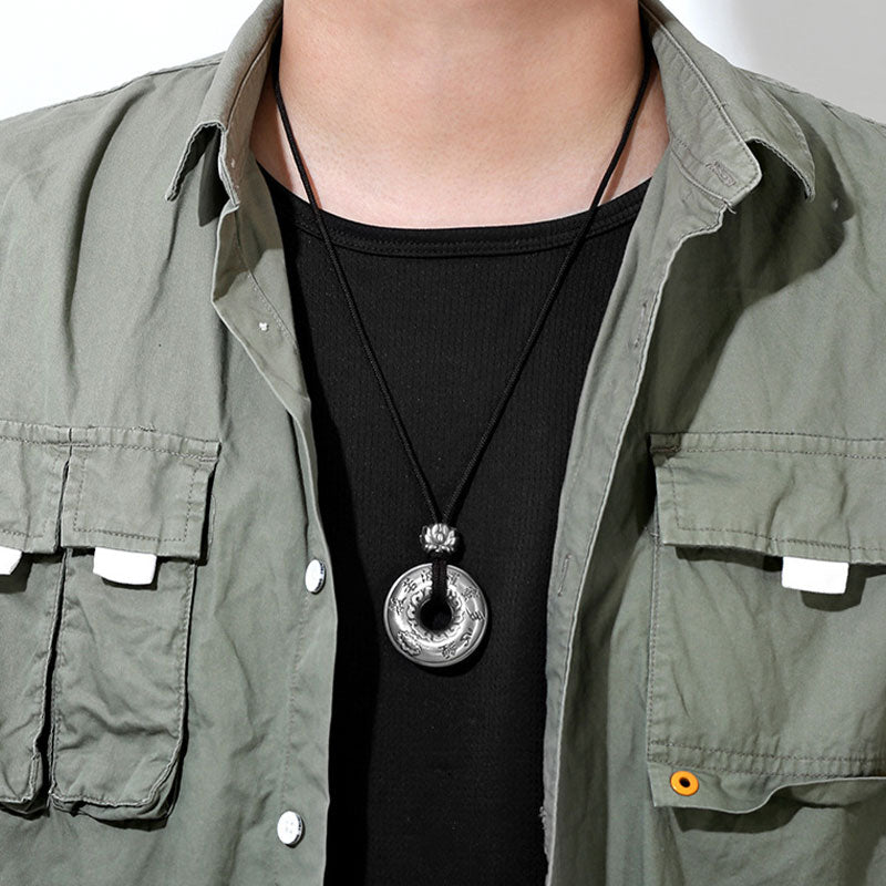 Buddha Stones 999 Sterling Silver Heart Sutra Lotus Peace Buckle Necklace Pendant - image 2