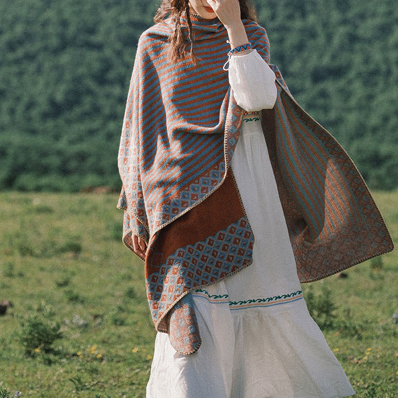 Buddha Stones Tibetan Shawl Striped Diamond Pattern Winter Warm Soft Scarf - image 2