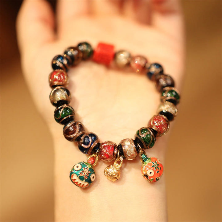 Buddha Stones Tibetan Gold Swallowing Beast Family Five God Of Wealth Thangka Fortune Bead Bracelet - image 4