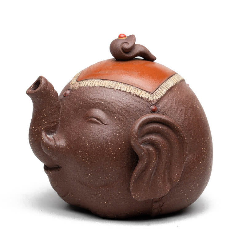 Buddha Stones Cute Elephant Auspicious Clouds Purple Clay Ceramic Teapot - image 9