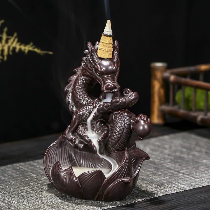 Dragon Lotus Pattern Strength Protection Ceramic Incense Burner Decoration - image 4