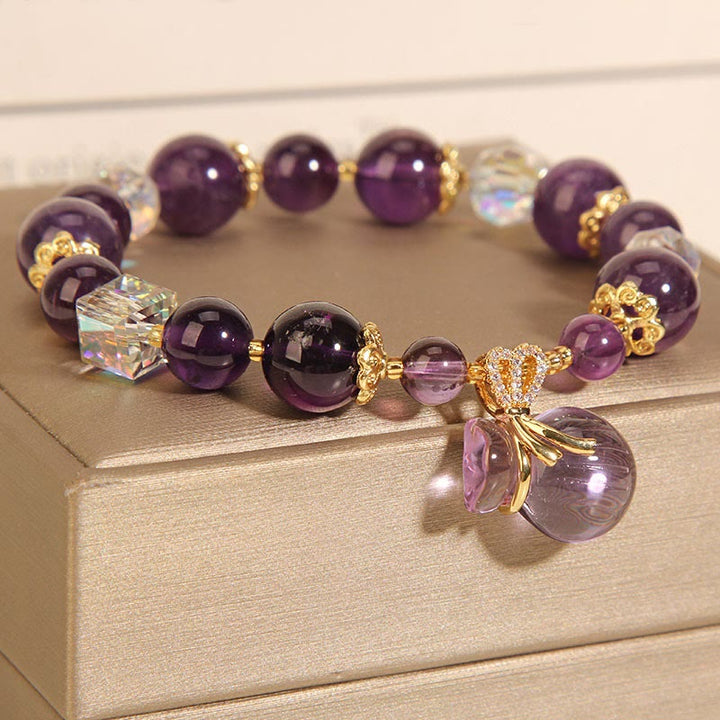Buddha Stones Natural Amethyst Crystal Money Bag Charm Positive Bracelet - image 2