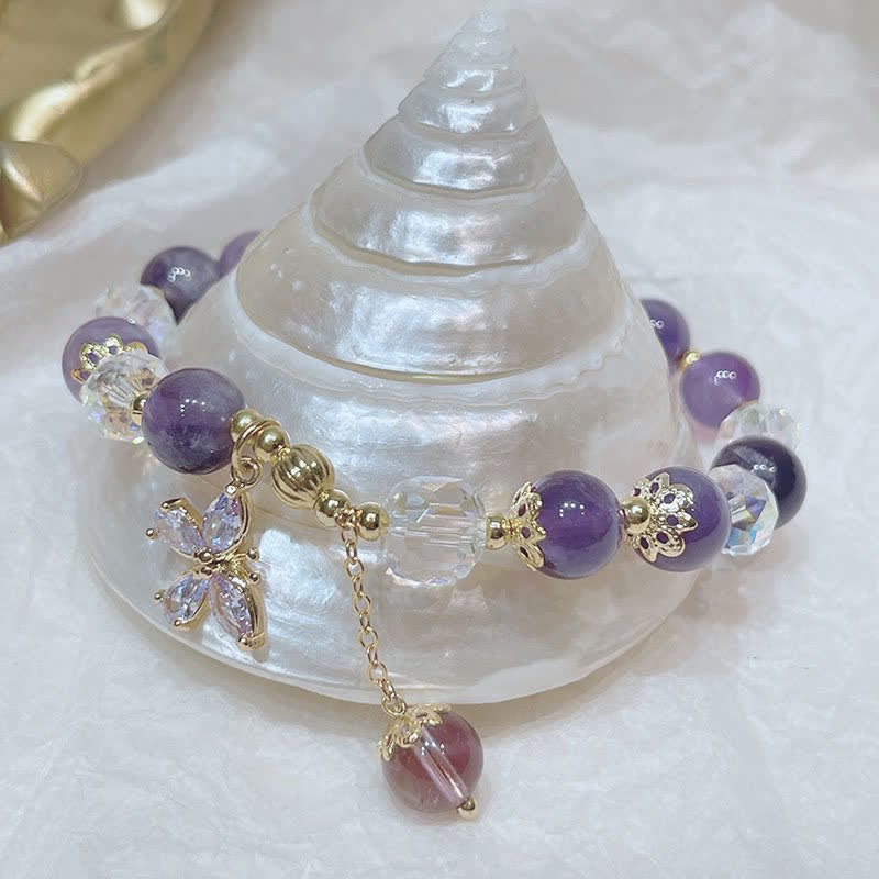 Buddha Stones Natural Amethyst Crystal Spiritual Butterfly Charm Bracelet - image 6