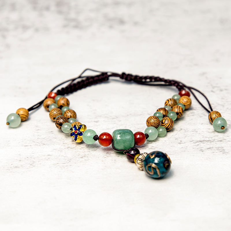 Buddha Stones Wenge Wood Green Aventurine Balance Protection Anklet - image 4