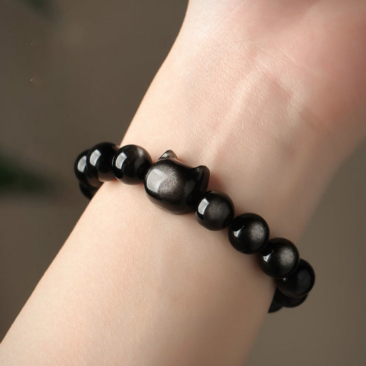 Buddha Stones Gold Sheen Obsidian Silver Sheen Obsidian Lovely Paw Lucky Cat Protection Bracelet - image 20