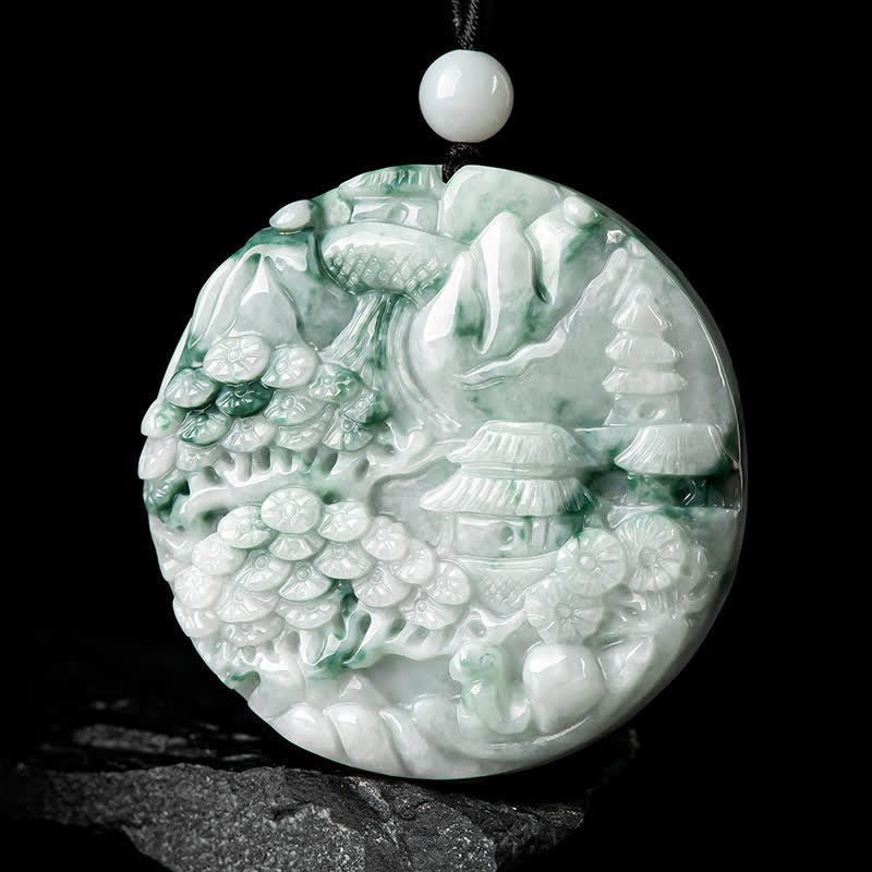 Buddha Stones Mountain Landscape Jade Abundance String Necklace - image 1