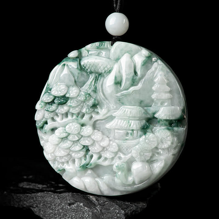 Buddha Stones Mountain Landscape Jade Abundance String Necklace - image 1