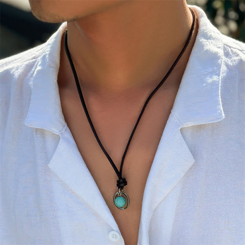Buddha Stones Round Turquoise Stone Protection Strength Necklace Pendant - image 7