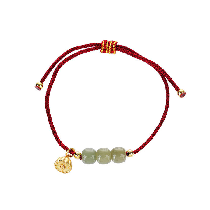 Buddha Stones Handmade Hetian Jade Bead Lotus Pod Prosperity Luck Braided Bracelet - image 4