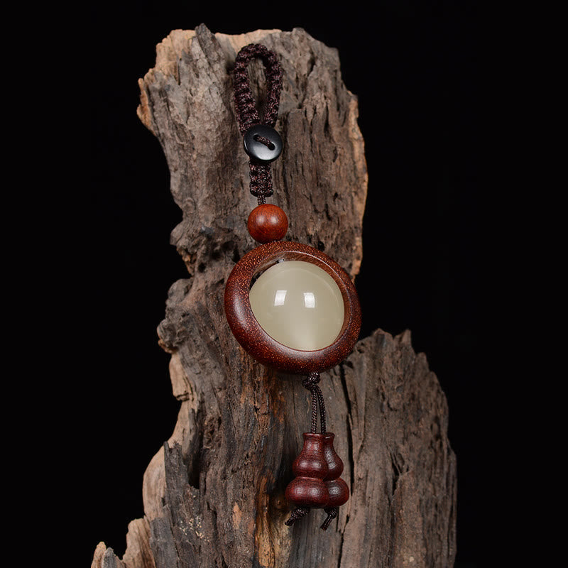 Buddha Stones Red Sandalwood Ebony Wood Green Sandalwood Luminous Lucky Bead Gourd Peace Key Chain - image 5