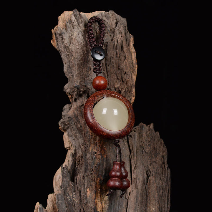 Buddha Stones Red Sandalwood Ebony Wood Green Sandalwood Luminous Lucky Bead Gourd Peace Key Chain - image 5