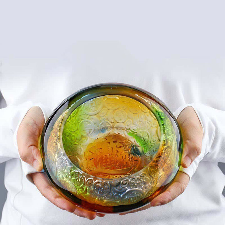 Buddha Stones Handmade Liuli Crystal Treasure Bowl Ingots Art Piece Home Decoration - image 0