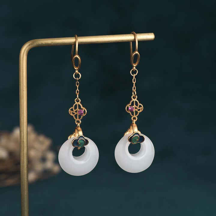 FengShui White Jade Blessing Drop Earrings - image 10