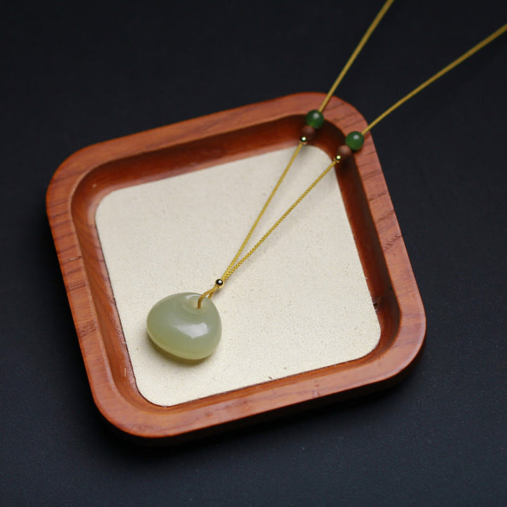 Natural Hetian Jade Small Bag Pattern Prosperity String Necklace Pendant - image 4