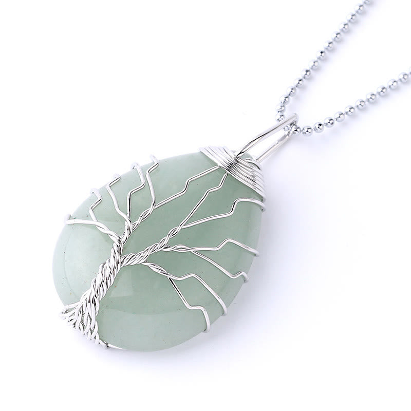 Buddha Stones Natural Quartz Crystal Tree Of Life Healing Energy Necklace Pendant - Green Aventurine Silver Tree - image 39