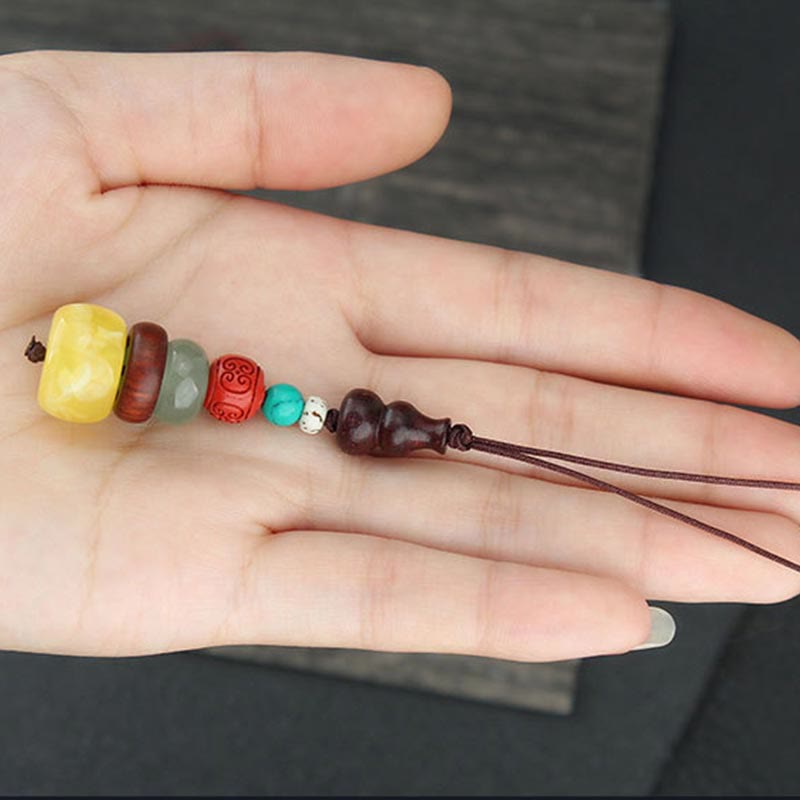 Green Sandalwood Ebony Wood Gourd Seven Layer Pagoda Positive Phone Hanging Decoration - image 14