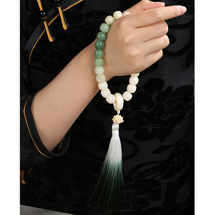 Buddha Stones Natural Gradient Bodhi Seed Fortune Money Bag Lotus Wisdom Tassel Wrist Mala - image 16