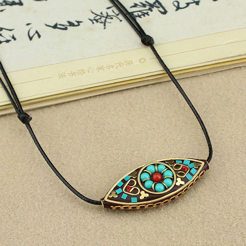 Buddha Stones Tibet Turquoise Bead Marquise Pattern Protection Strength Necklace Pendant - image 3