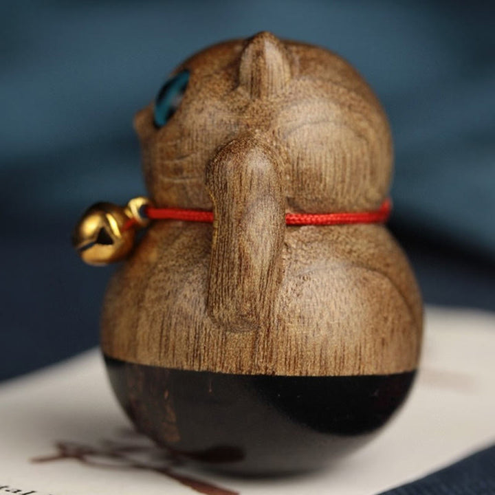 Buddha Stones Mini Lucky Cat Kitten Phoebe Zhennan Wood Blessing Decoration - image 11